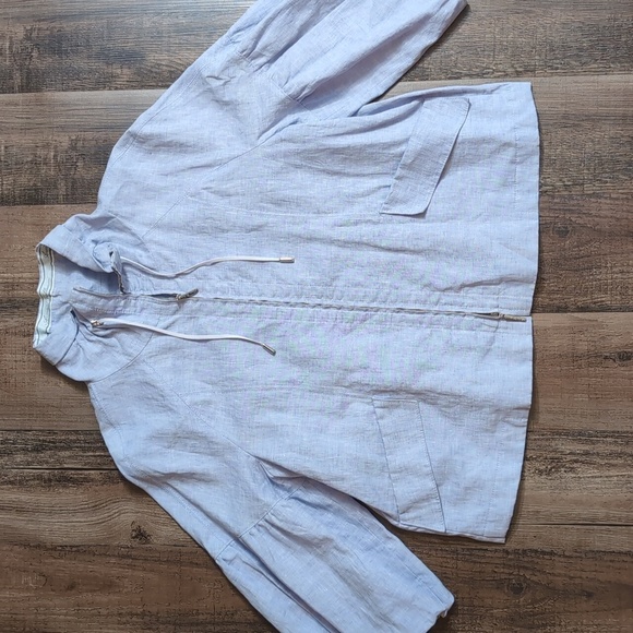 Armani Collection Linen Jacket • Swing Bubble Sleeve • Size 12 • Baby Blue - Picture 1 of 16